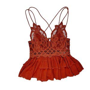 Free People Adella Cami Crochet Lace Strappy Ruffle Tiered Hem Sexy Tank Size XS